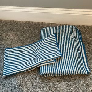 Norwex Bath Towel & Hand Towel Combo. Teal/Cream colored Stripes EUC